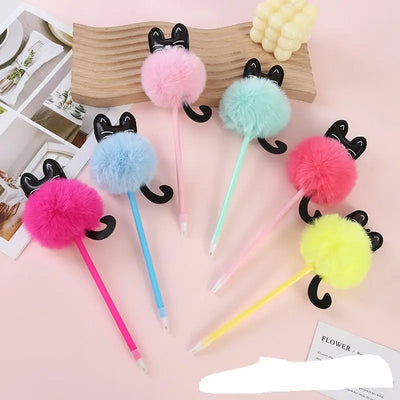 Stylo à bille pompon chat en peluche coloré