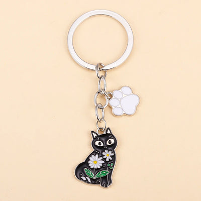 Porte-clés chat fleurs