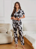 Pyjama femme à imprimé chat avec boutons et short
