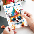 Invitations Anniversaire Chaton Mignon Aquarelle Lot de 12