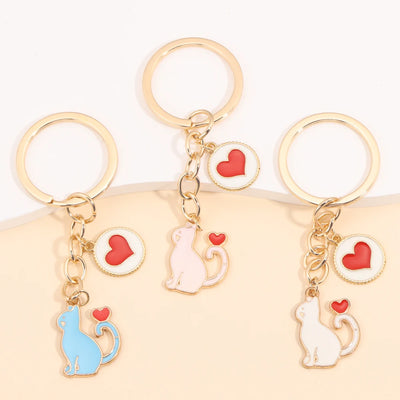 Porte-clés émail Kawaii cœur chat