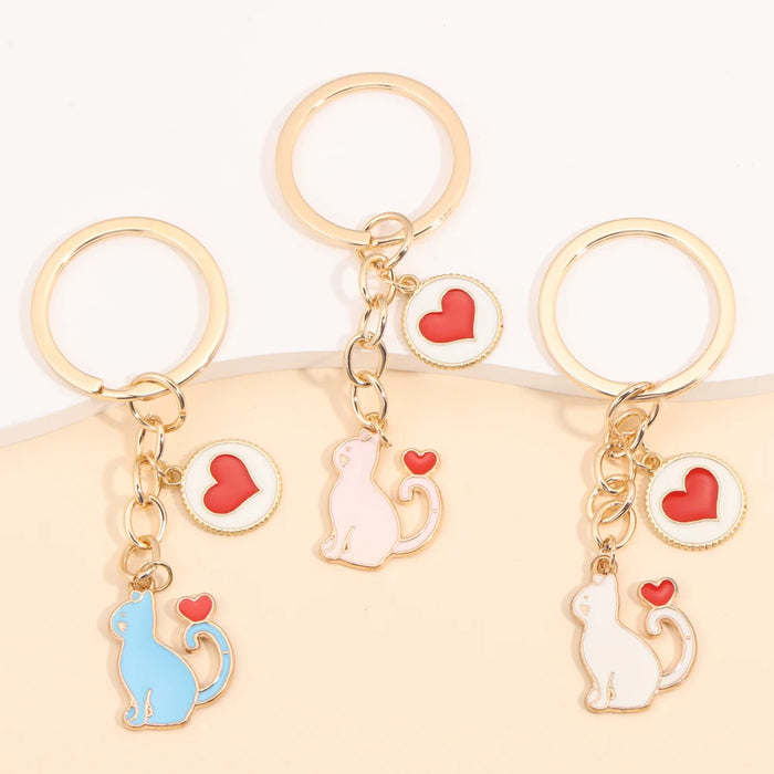 Porte-clés émail Kawaii cœur chat