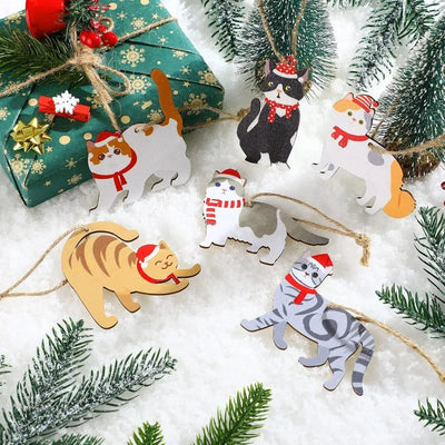 Ornements de Noël en bois pour chats - Set de 24 décorations