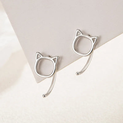 Boucles d'oreilles chat creux en argent hypoallergénique