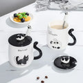 Tasse en céramique chat dessin animé avec couvercle