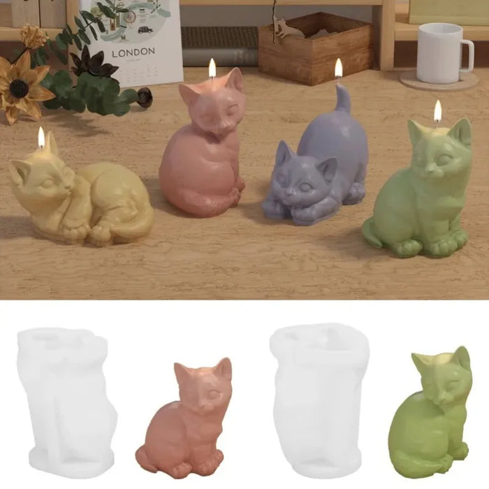 Moule silicone chaton 3D pour bougies et artisanat