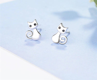 Boucles d'oreilles chat en argent 925 avec zircone cubique
