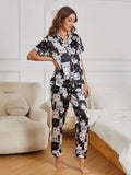 Pyjama femme à imprimé chat avec boutons et short
