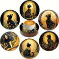 Ensemble de 6 dessous de verre en bois Chat Noir