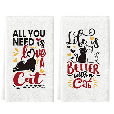 Lot de 2 Torchons de Cuisine Motif Chat