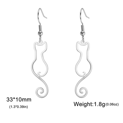 Boucles d'oreilles chat adorable en acier inoxydable