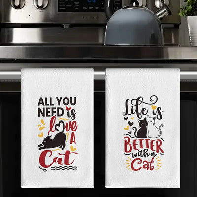 Lot de 2 Torchons de Cuisine Motif Chat