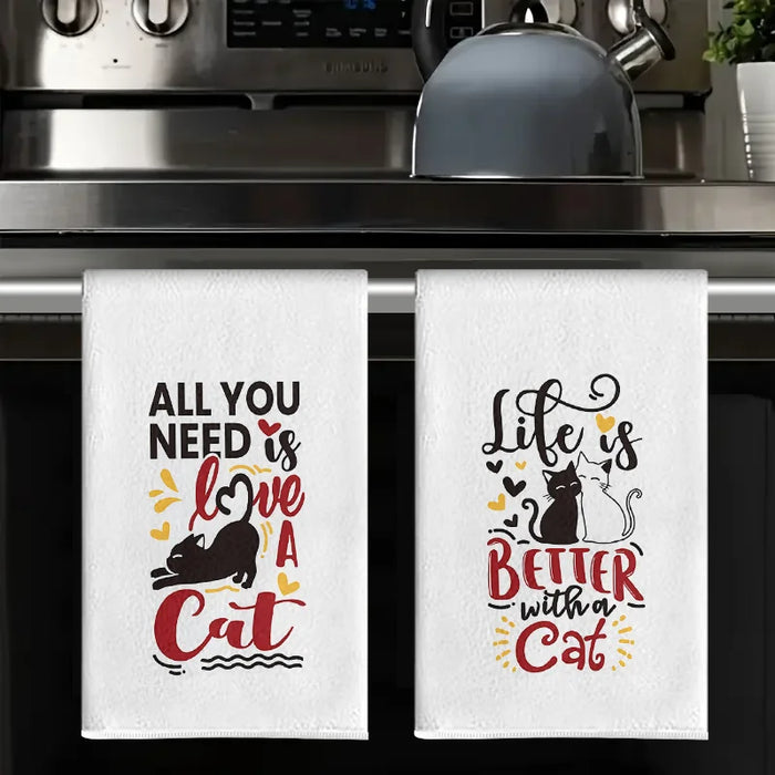 Lot de 2 Torchons de Cuisine Motif Chat