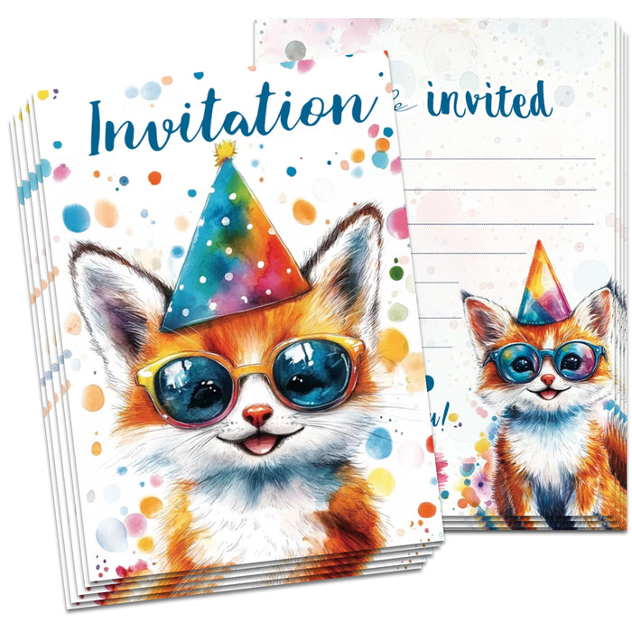 Invitations Anniversaire Chaton Mignon Aquarelle Lot de 12