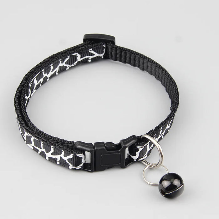 Collier nylon réglable pour chat avec imprimé et clochettes