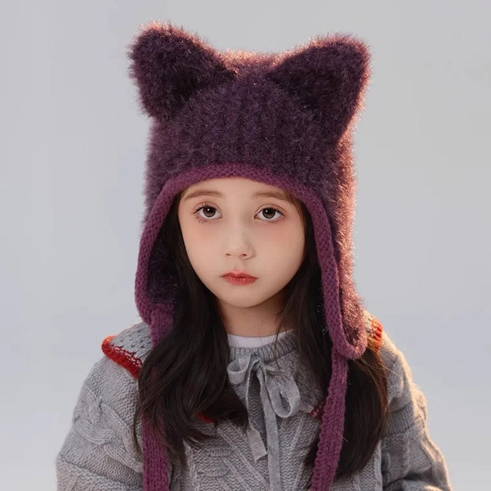 Bonnet Hiver Tricoté avec Oreilles de Chat Unisexe