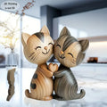 Sculpture Couple Chaton en Bois Décorative