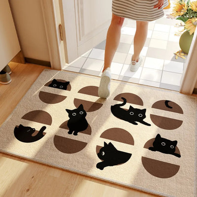 Tapis d'entrée carré chat noir antidérapant et absorbant