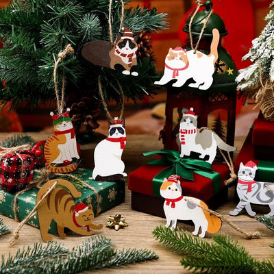 Ornements de Noël en bois pour chats - Set de 24 décorations