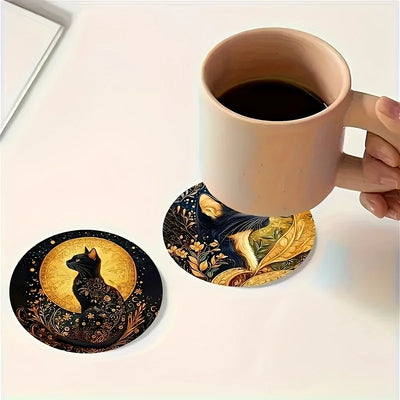 Ensemble de 6 dessous de verre en bois Chat Noir