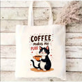 Sac de courses en toile motif café chat grand format