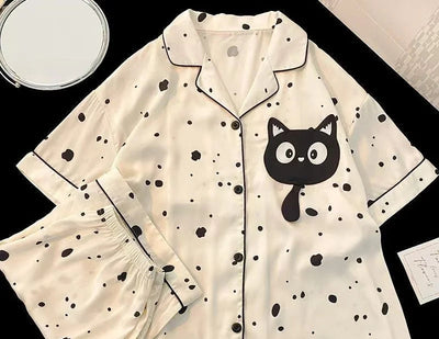 Pyjama été femme chat noir en polyester
