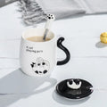 Tasse en céramique chat dessin animé avec couvercle