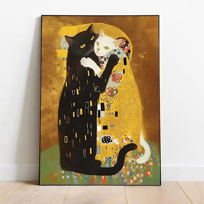 Affiche toile Chat Kitty style vintage Klimt Kiss