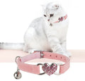 Collier chat cœur avec cloche et cristaux en velours