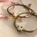 Bracelet en corde tressée Maneki Neko rouge