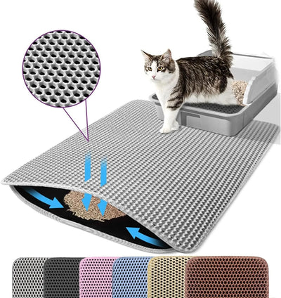 Tapis de litière double couche antidérapant pour chat grand format