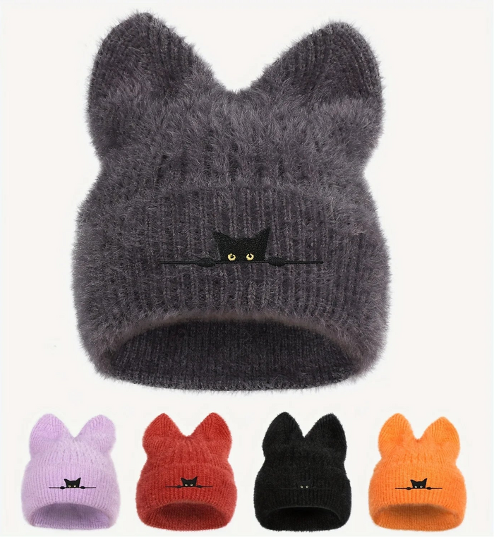 Chapeau tricoté oreilles de chat en laine confortable