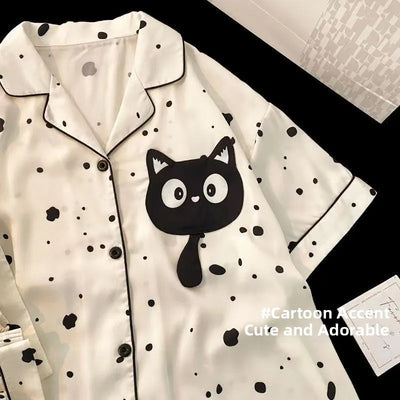 Pyjama été femme chat noir en polyester